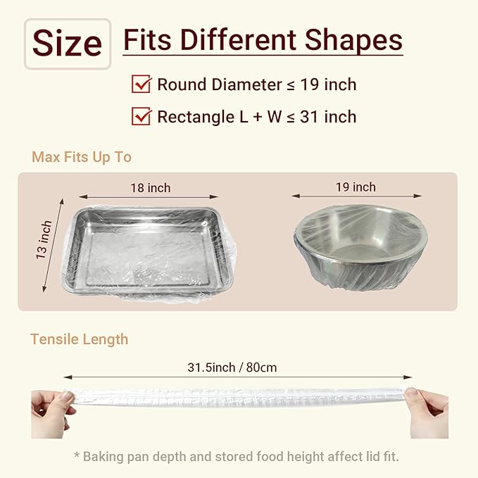 50 Pcs Extra Large Elastic Reusable Plastic Covers - 13x18 In for Half Sheet Pans & 10-19 In Bowls, BPA Free Transparent Lids for Dough Proofing, Meal Prep & BBQ