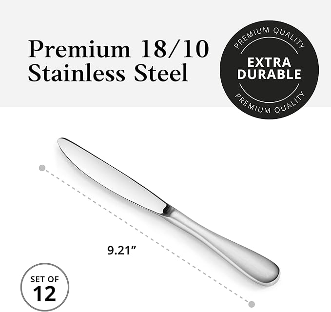 Artaste 1029086 Rain Stainless Steel Dinner Knife, Matte Finish Handle, 12-Piece
