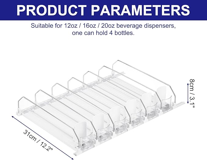 uxcell 6pcs Soda Can Organizer for Refrigerator, Self-Pushing Drink Organizer for Fridge, Width Adjustable Drink Dispenser Beverage Pusher For Pantry Vending Machine, White