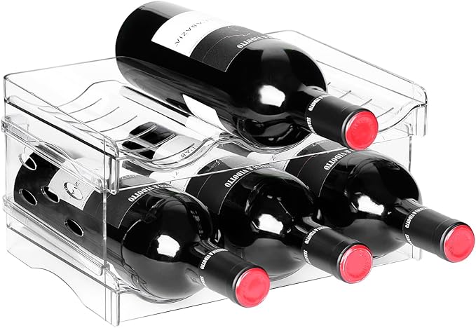 BoxedHome Plastic Water Bottle Organizer and Wine Rack Storage Holder for Inside Cabinet, Kitchen Countertop, Table Top, Pantry, Bars, Cabinets, Fridge - Clear (2 Tier 6 Containers)