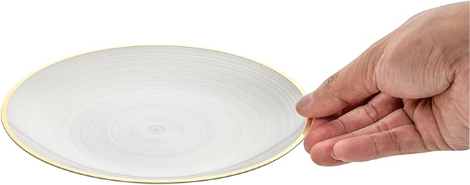 Restaurantware Plastic Plates 20 Pcs 7.25" Gold Rimmed Disposable Plates Heavy-Duty White Translucent Rippled Plastic Dinner Servers for Party, Weddings, Salads, Desserts, and Appetizers