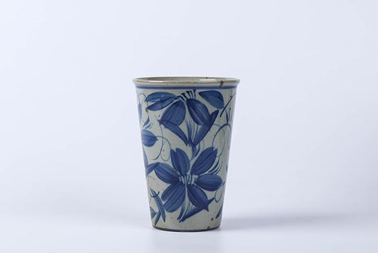 14 oz ceramics Handmade blue and white Retro Coke cups coffee tea set of 4 china Coffee Mugs for Tea, Milk,Dishwasher and Microwave Safe，Free gift soft silicone cover and gift box