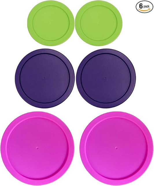2, 4 & 7 Cup Spring Green, Purple, Pink Replacement Lids/Covers for Pyrex, Anchor Hocking & KlareWare Storage Bowls *Lids Only Glass Container Not Included* (6 Pack *Two of Each Size*)