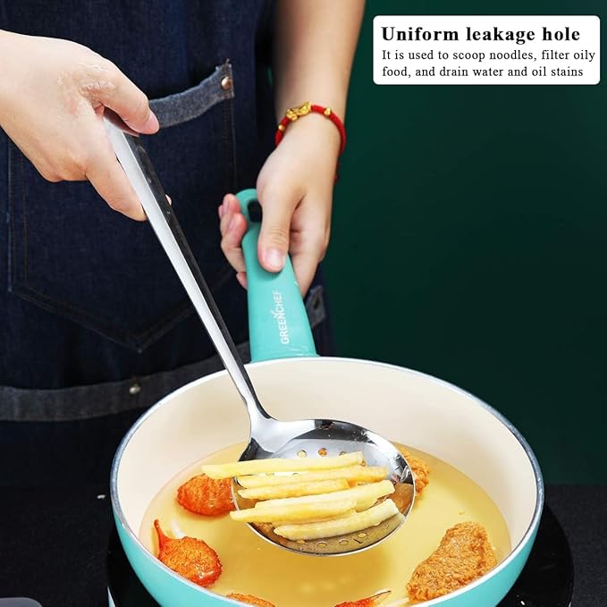 Stainless Steel Kitchen Utensils Set, 4-Piece – Slotted Turner, Solid Turner, Skimmer & Ladle – Rust-Resistant, Long Handle, Hanging Loop, Dishwasher Safe – Everyday Cooking & Serving