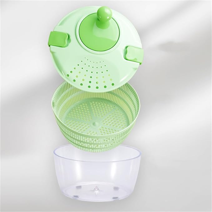 Salad Spinner With Drain, Vegetable Dryer, Rotary Veggie Washer, Kitchen Tool, Fruit Washer, Pasta and Fries Spinner, Hand Dehydrator Green