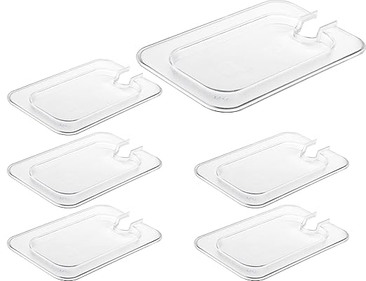 CURTA 6 Pack Food Pan Lids, 1/9 Size Polycarbonate Notched Cover with Handle, Plastic Clear