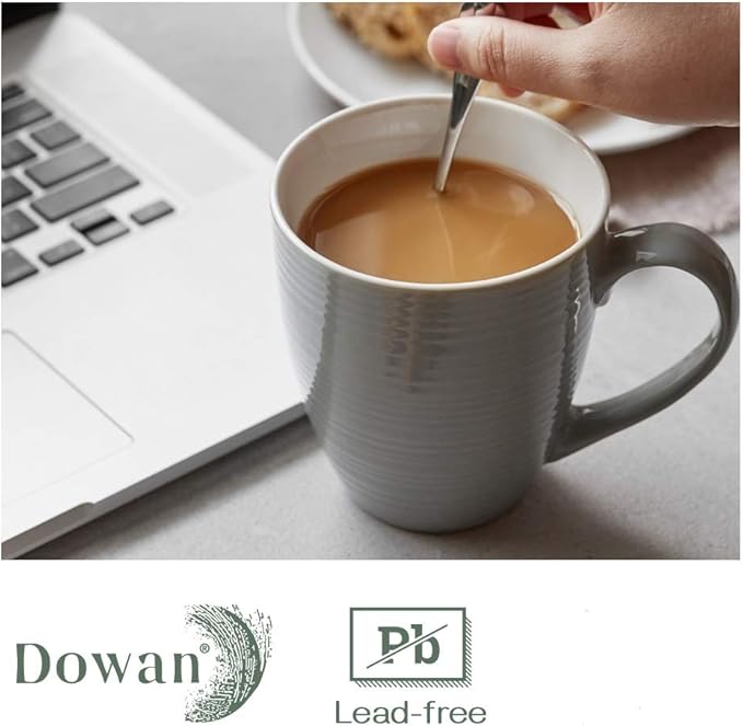 DOWAN Coffee Mugs, 17 Oz Coffee Mug Set of 6, Corrugated Tea Mugs (Grey)