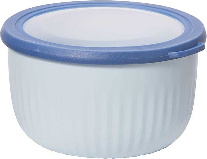 Oggi Prep, Store & Serve Plastic Bowl w/See-Thru Lid- Dishwasher, Microwave & Freezer Safe, (2.6 qt) Blue w/Dk Blue Lid