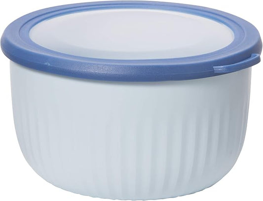 Oggi Prep, Store & Serve Plastic Bowl w/See-Thru Lid- Dishwasher, Microwave & Freezer Safe, (2.6 qt) Blue w/Dk Blue Lid