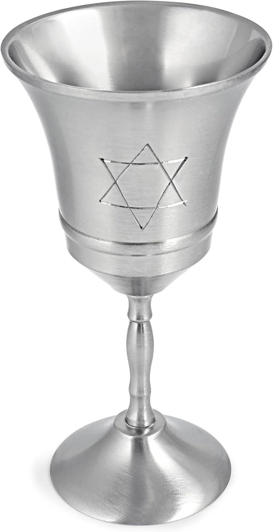 Elegant Traditional Passover Star of David Kiddush Cup Satin Brass Finish - Stainless Steel 5" Stemmed Wine Cup Goblet for Shabbat, Pesach Seder, Bar/Bat Mitzvah, Wedding Gift by Zion Judaica