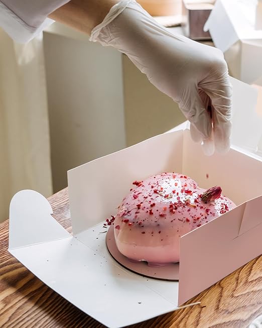 qiqee 10x10x5 Cake Box, 18 Sets Pink Cake Box with Window ＆ 18 Sets 10" Pink Cake Round Boards, 10inch Cake Containers