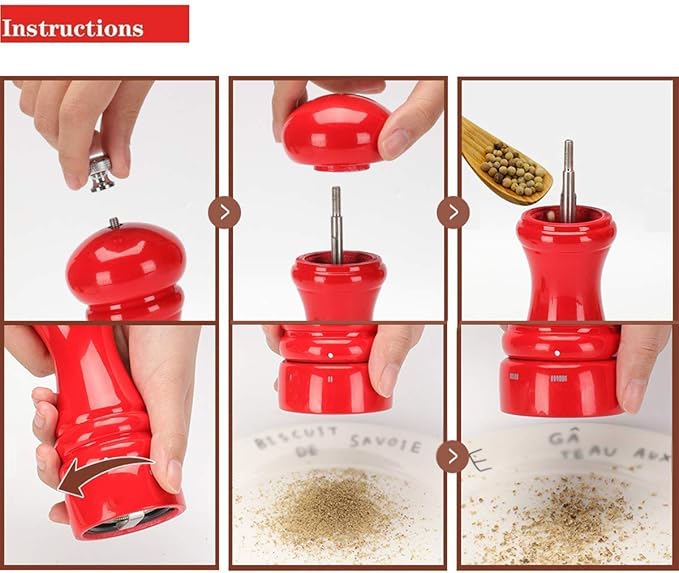 Salt and Pepper Grinder Wooden Salt and Pepper Mill Set Shakers with Stainless Steel,Adjustable Grinding Thickness-Pack of 2