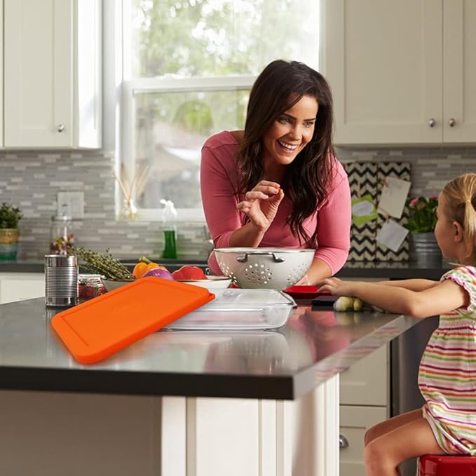 Sophico 6 Cup Rectangle Silicone Storage Cover Lids Replacement for Pyrex 7211-PC Glass Bowls, Container not Included (Orange)