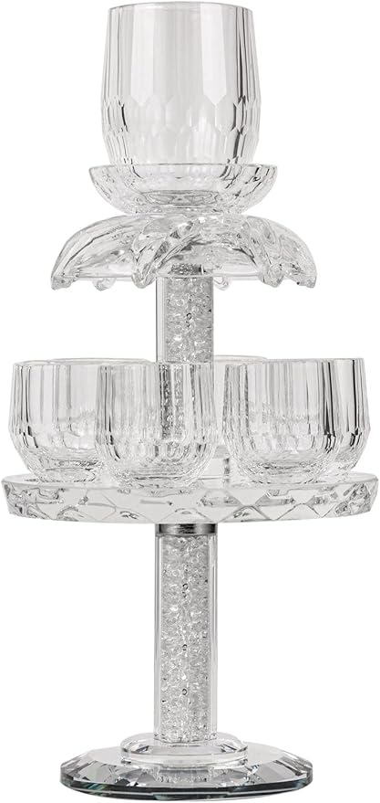 (D) Judaica Crystal Fountain Cup Set with Crushed Gemstones (Clear)