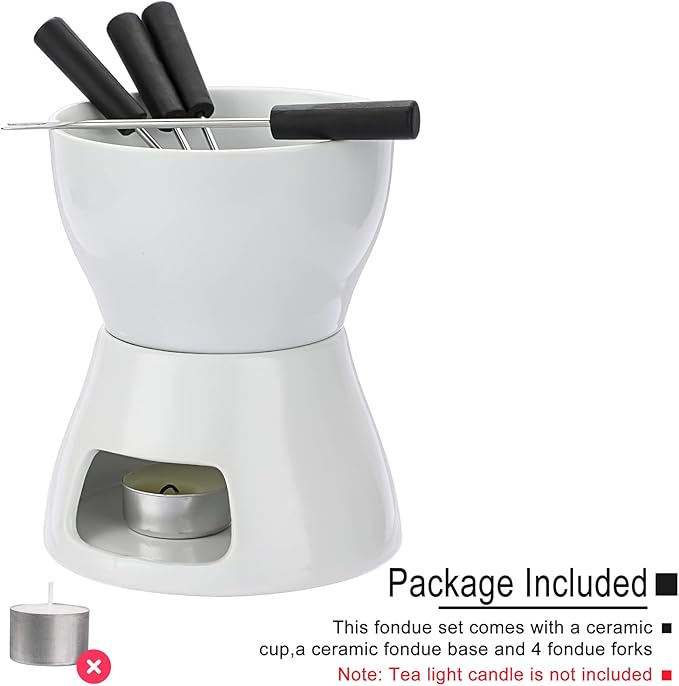 400ML Ceramic Butter Warmer Set with 4 Forks, Fondue Pot Melting Pot Set, Melt Hot Pot Bowl Set For Cheese Chocolate Butter Caramel