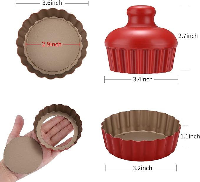 3-3/5 Inch Mini Tart Pans with Removable Bottoms, Round Mini Quiche Pans for Baking, Nonstick Cake Pans Set for Pies, Mousse Cakes, Dessert Baking (Red)