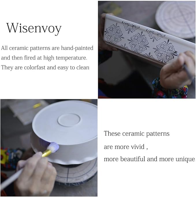 Wisenvoy Pie Pan Ceramic Pie Dish Blue Pie Plate Porcelain Deep Dish Pie Pan Non-Stick Pie Pans