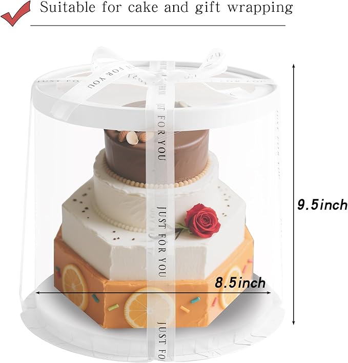 6Pcs 8.5*9.5inch Round clear cake boxes with Ribbon,Ideal for 7inch and 6inch Tall Layer Tiered Cakes,Multi-Layer cake boxes for Christmas Bakery Treat,Transparent Boxes(Clear Lid, Round 8.5inch/6Pcs)