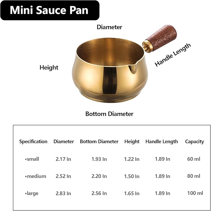 Mini Sauce Pan, 304 Stainless Steel Melting Pot, Dipping Bowls for Chocolate, Vinegar, Barbecue, Butter, Coffee, Milk Warmer for Tea, Soup (Silvery, 60ML, 2PCS)