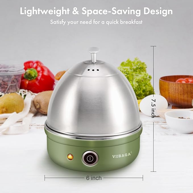 VOBAGA Electric Egg Cooker, Rapid Egg Boiler with Auto Shut Off for Soft, Medium, Hard Boiled, Poached, Steamed Eggs, Vegetables and Dumplings, Stainless Steel Tray with 7-Egg Capacity (Green)
