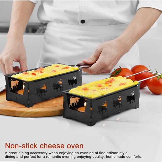 Cheese Raclette, Portable Foldable Non-Stick Cheese Rotaster Baking Tray Candlelight Cheese Melter Pan with Handle Spatula Barbecue Home Kitchen Grilling Tool