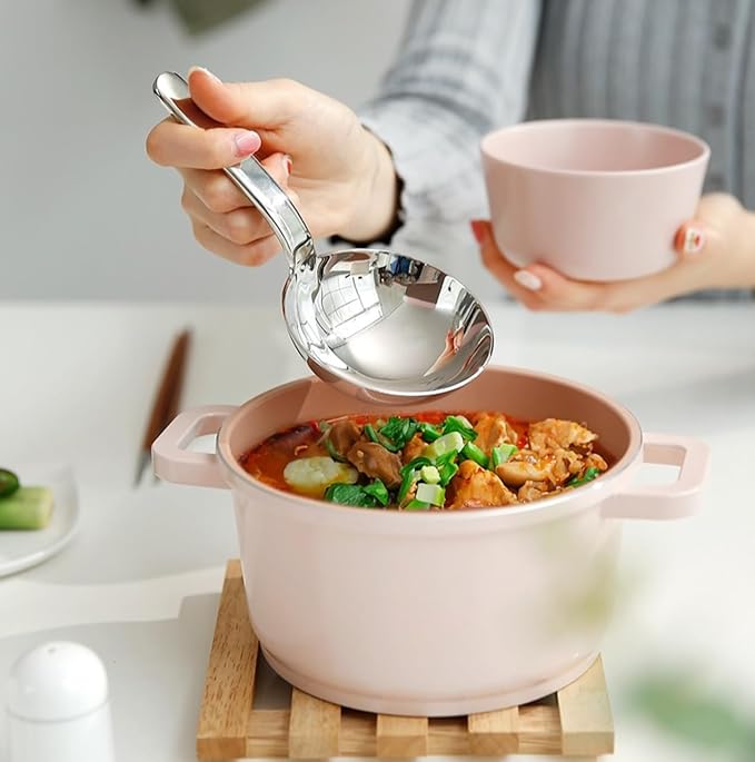 Stainless Steel Ladle, Korean Style Wide Serving Spoon, 3.25 inch wide, 1 Inch Deep, 7 Inch Length, Mukbang Style, 304 Stainless Steel, 18/10, Korean Mukbang, Ramen