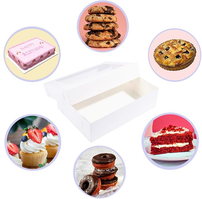 14x10x4 Inches 10 Pack Cake Boxes with Cake Boards,White Bakery Boxes for Quarter Sheet Cakes,Cupcakes,Donuts,Brownie&Pie