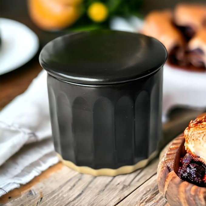 BLAKE 'N' GREY Culinary Elegance: Black Fluted Ceramic French Butter Keeper – A Stylish Touch to Preserve and Serve Perfectly Spreadable Butter