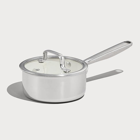 CAROTE 2Qt Stainless Steel Saucepan Set, Ceramic Pot Sets Non-Stick Non-Toxic Kitchen Cookware, Small Cooking Pots with Lids, Oven Safe, Induction Sauce Pan, Even Heating