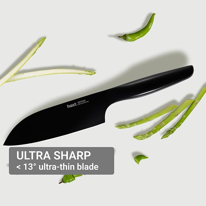 HAST 6-Inch Santoku Knife - Ultra-Sharp Japanese Chef Knife, Advanced Powder Steel, Lightweight, Ergonomic Handle, Sleek Minimalist Design, Red Dot Award Winner (Titanium Black)
