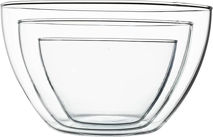 Simax Glass Serving Bowl Set: Borosilicate Glass Oven Safe Bowls - Clear Glass Bowls For Kitchen - Blown Glass Nesting Bowls - Kitchen Mixing Bowls -Glass Salad Bowls Set of 3 (3.2 C, 6.4 C,10.8 Cup)
