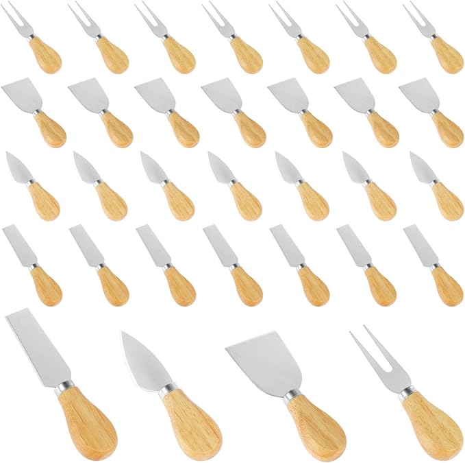 32Pcs Cheese Spreader Set with Wooden Handle Stainless Steel Butter Cutter Spreader Portable Cheese Cutting Spatula Rustproof Spatula Cheese Slicer Reusable Butter Spreader Tool for Cream Cheese