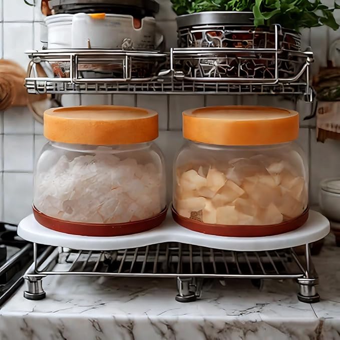 SAIOOL 2-Pack Glass Storage Containers with Lids - D 15cm x H 11cm, 1200 ML Airtight Food Jars, Wide Mouth Pantry Organization for Coffee, Flour, Snacks, Includes 2 Spoons & Labels