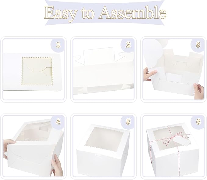 20Pcs Mini Cake Boxes with Window, 6x6x5 Inches White Bakery Boxes, Small 4 Cupcake Boxes, Cake Packaging for Pastries, Cookies, Chocolates, Cupcakes, Birthday Party, Wedding