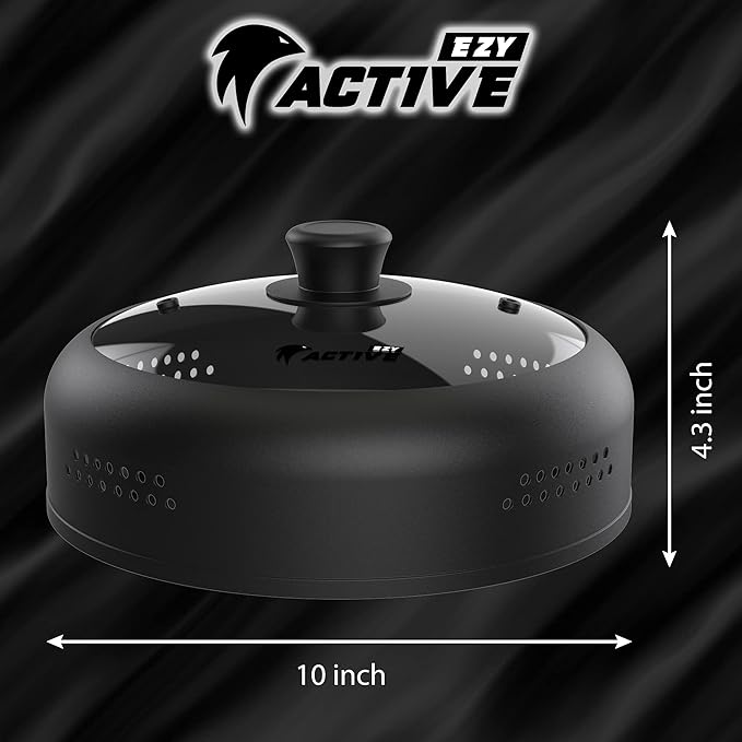 Microwave Cover for Food, Silicone and Glass Splatter Guard Lid for 6–7–8–9-10-10.5 inch Plates & Bowls. By EZY ACTIVE