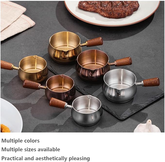 Mini Reusable 304 Stainless Steel Sauce Pan - 2PCS (Golden, 60ML) Chocolate Melting Pot & Barbecue Sauce Bowl Tea Soup Warmer