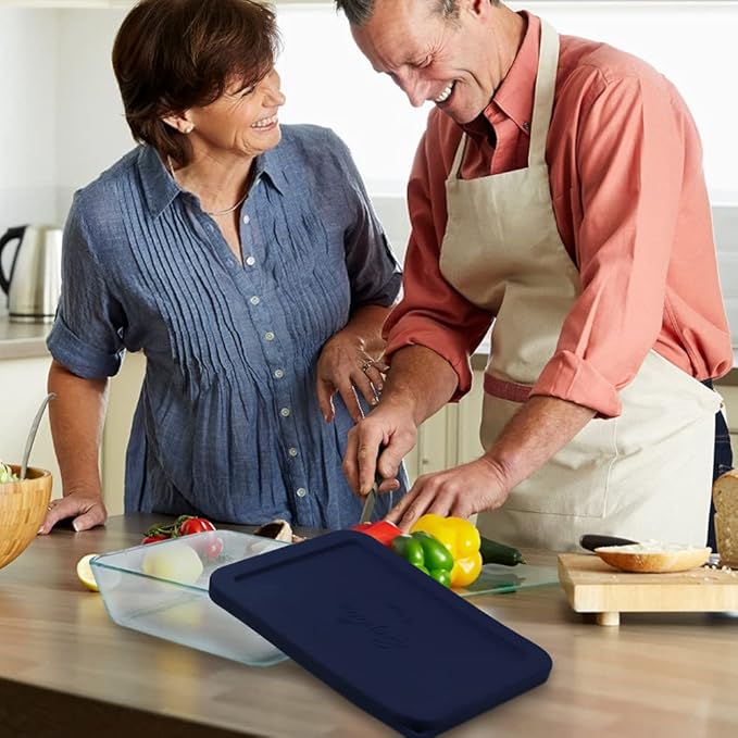 Sophico 6 Cup Rectangle Silicone Storage Cover Lids Replacement for Pyrex 7211-PC Glass Bowls, Container not Included (Navy Blue)