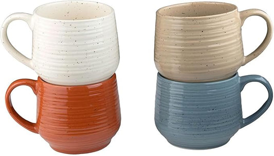 Sango 17.5 oz Stoneware Coffee Mugs Set of 4, Rustic Ceramic Mug with Speckled Reactive Glaze, Large Pottery Drinkware for Coffee or Tea, Dishwasher & Microwave Safe Mugs, Siterra Painter’s Palette