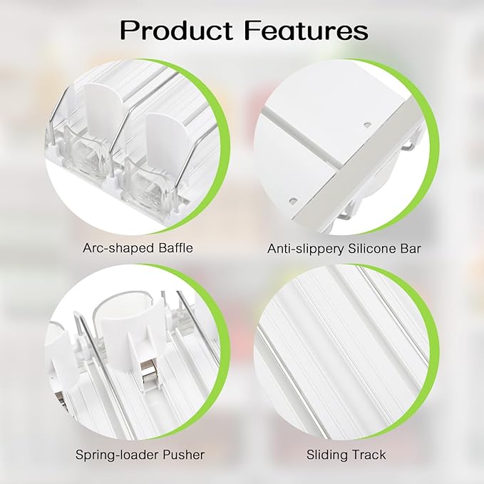 Soda Can Dispenser for Refrigerator - 3 Row Automatic Pusher Glide, Fridge Bottle Rack Drink Organizer, Self-Pushing Width Adjustable Beverage Storage Holds Up to 12 Cans (12.2inch, White)