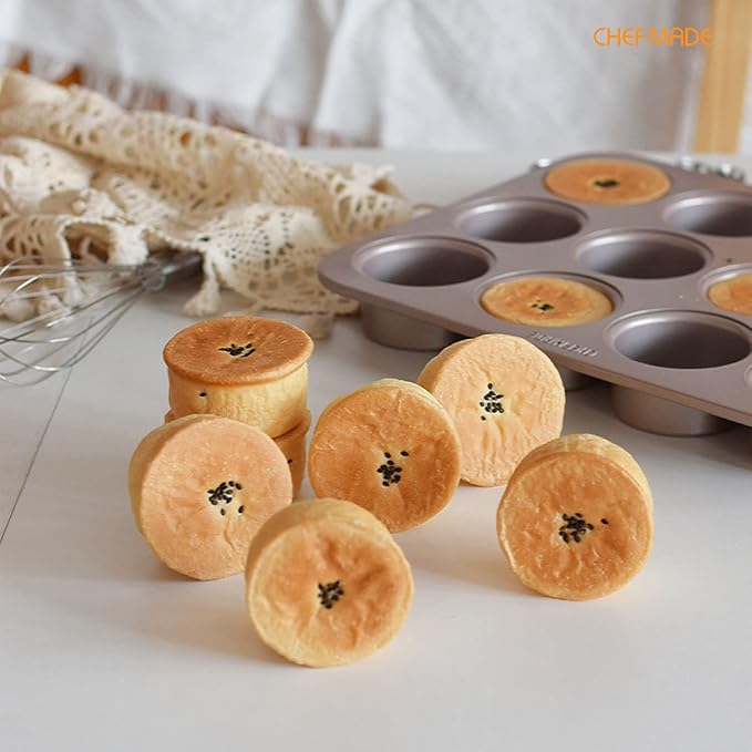 CHEFMADE Muffin Cake Pan, 12-Cavity Non-Stick Bristish Cupcake Pan Bakeware for Oven Baking (Champagne Gold)