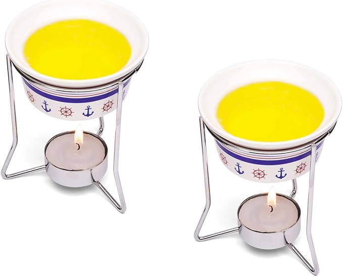 Nantucket Seafood Ceramic Butter Warmers, Nautical Design, Set of 2