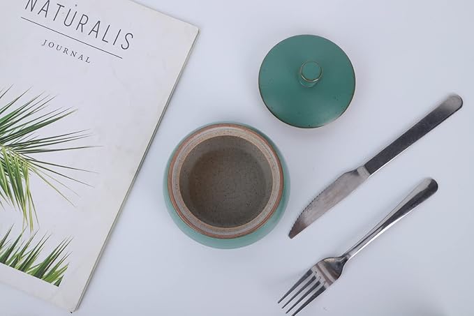 Retro Kitchen Ceramic Canister, 13.53 FL OZ (400 ML) Vintage Food Storage Jar for Tea, Coffee Beans, Herb, Candy, Spices, Nuts (Ancient Green)