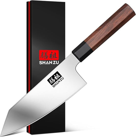 SHAN ZU 6 Inch Chef Knife for Small Hands, Japanese High Carbon Steel Kitchen Knife, Multi-function Mini Size Sharp Cooking Knife with Ergonomic Red Sandalwood Handle