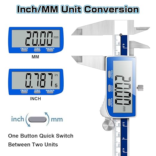 Qfun Digital Caliper, 0-6inch Caliper Measuring Tool Extreme Accuracy IP54 Waterproof Electronic Vernier Caliper Stainless Steel Digital Micrometer with Extra Large LCD Screen