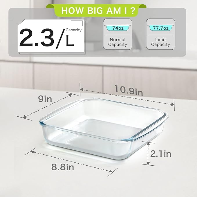 NUTRIUPS 2.4QT Square Glass Baking Dishes, 9x9In Square Baking Dish, Glass Baking Dish for Oven