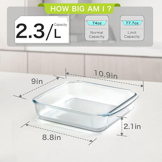 NUTRIUPS 2.4QT Square Glass Baking Dishes, 9x9In Square Baking Dish, Glass Baking Dish for Oven