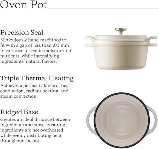 Vermicular Oven Pot | Non-Toxic Enameled Cast Iron Pot | 14cm (0.9 Qt) | Oven-safe | Induction-compatible | Dutch Oven | Made in Japan | Serves 1 | Pearl Pink