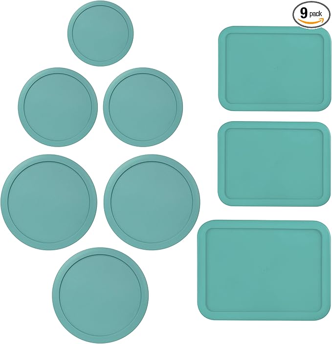 Replacement Lids for Pyrex Glass Food Storage Containers Rectangular (1) 1-Cup (2) 2-Cup (2) 4-Cup (1) 7-Cup (2) 3-Cup (1) 6-Cup Round Rectangle (Turquoise)