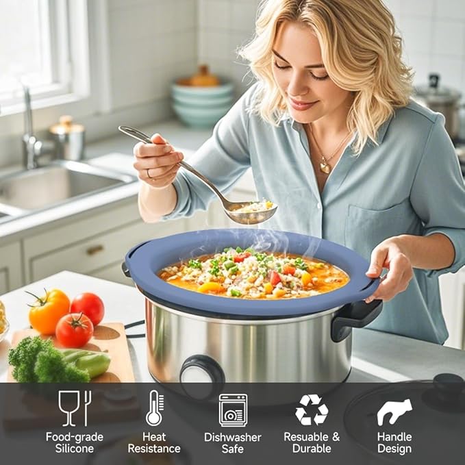 ChefAid Slow Cooker Liners, 100% Silicone Reusable Crock Pot Insert Accessories for 6-8 Oval or Round Quart Slow Cookers, Food Safe & Dishwasher Safe (NavyBlue-GrayishBlue)