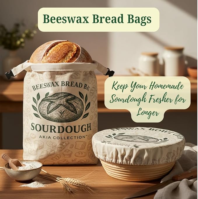 Reusable Beeswax Bread Bags for Sourdough bread | XL - Waxed Bread Bags for Homemade Bread | Eco-Friendly & Reusable Organic Bread Storage bags | Includes Bonus Beeswax Bowl Cover